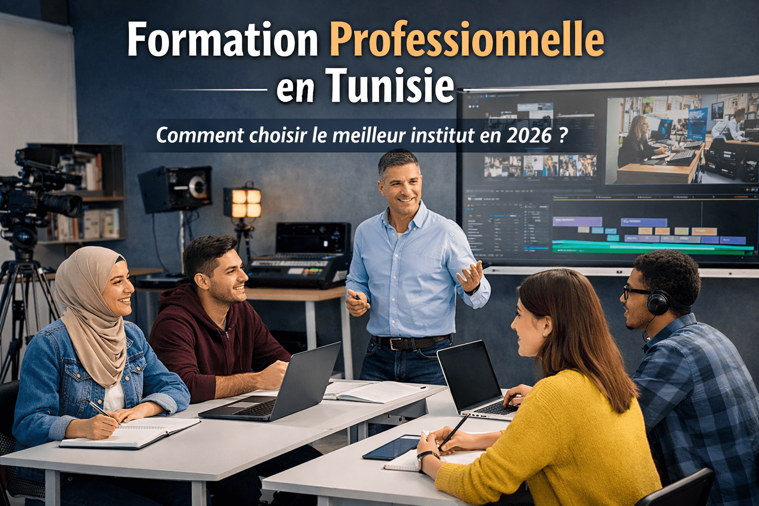 Formation professionnelle en Tunisie – étudiants en cours dans un institut moderne INT