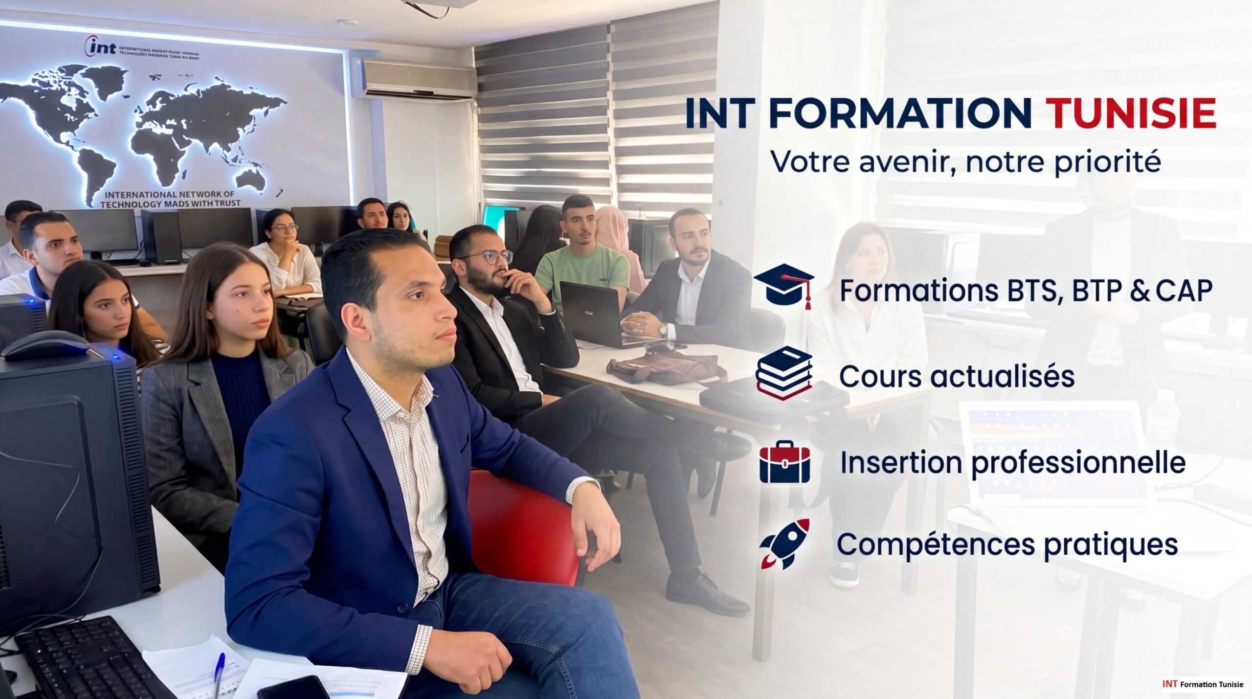 Liste des leçons de l'INT Formation Tunisie présentant les cours et programmes BTS, BTP, CAP et formations professionnelles.